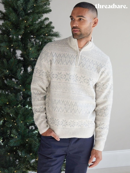 Threadbare Fairisle Pattern Quarter Zip Christmas Jumper (AC6704) | 93 LEI