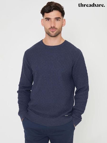 Albastru - Pulover rotund cu mini cablu tricot Threadbare (AC6706) | 114 LEI