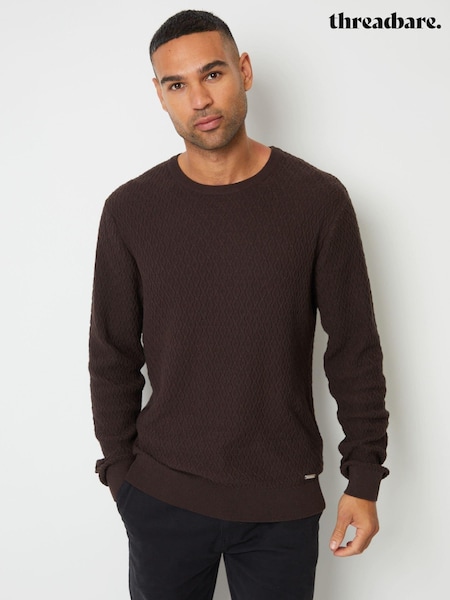 Ciocolatiu - Pulover rotund cu mini cablu tricot Threadbare (AC6712) | 114 LEI