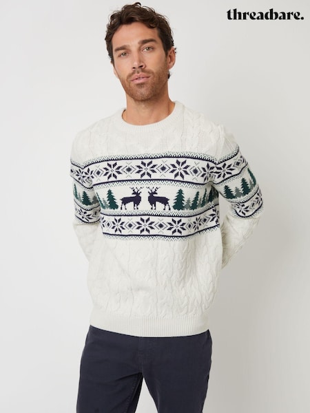 Threadbare Light Brown Crew Neck Fairisle Pattern Christmas Jumper (AC6713) | €23
