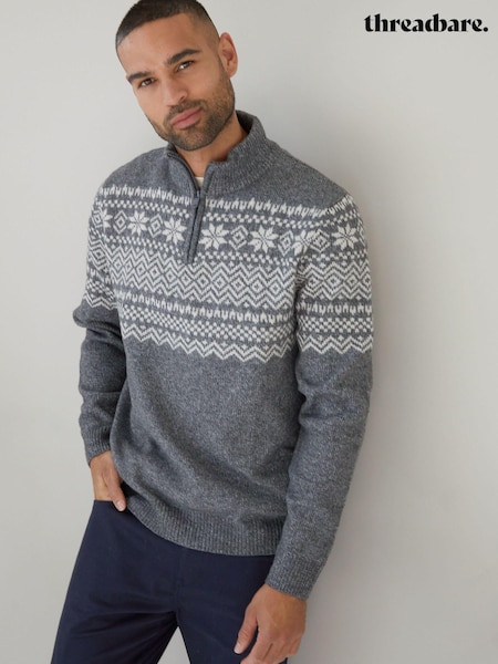 Gri deschis - Pulover tricotat Crăciun cu fermoar Threadbare (AC6720) | 108 LEI