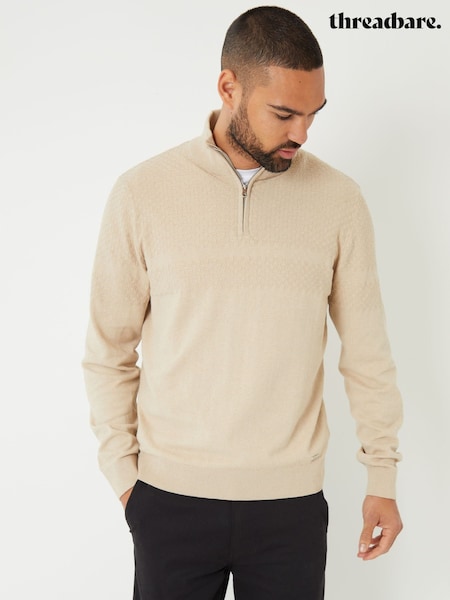 Threadbare Light Brown Long Sleeve Textured Knitted Quarter Zip Jumper (AC6724) | R$ 280