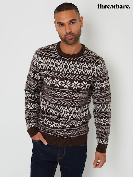 Threadbare Brown Crew Neck Fairisle Pattern Christmas Jumper (AC6730) | €17