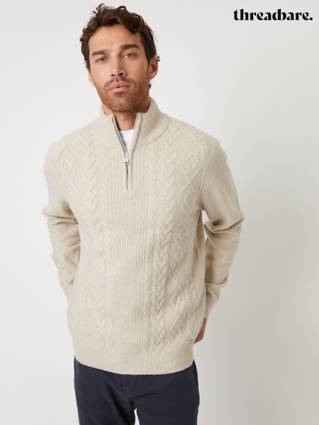 Коричневий - Threadbare Cable Knit Detail Quarter Zip Jumper (AC6732) | 1 802 грн