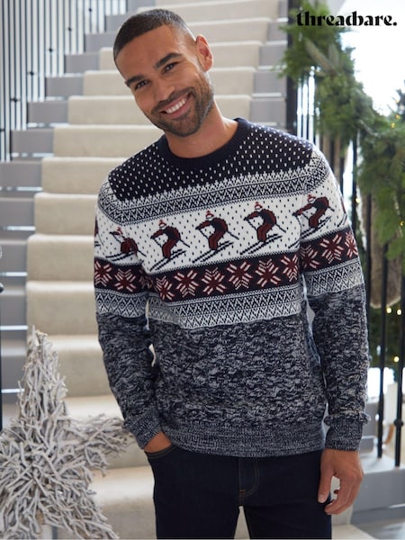 Threadbare Light Blue Crew Neck Fairisle Pattern Christmas Jumper (AC6735) | AED90