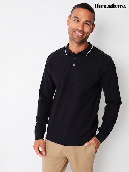 Threadbare Textured Knitted Long Sleeve Polo Jumper (AC6739) | 85 LEI