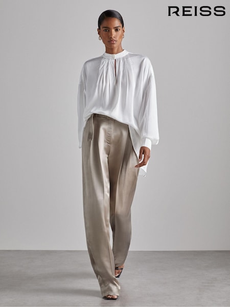 Reiss Champagne Mia Atelier Belted Satin Trousers (AC6801) | €454