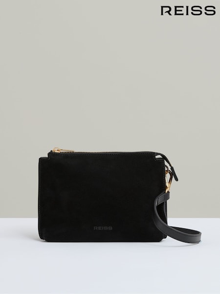 Reiss Black Samara Leather And Suede Crossbody Bag (AC6821) | ₪1,079