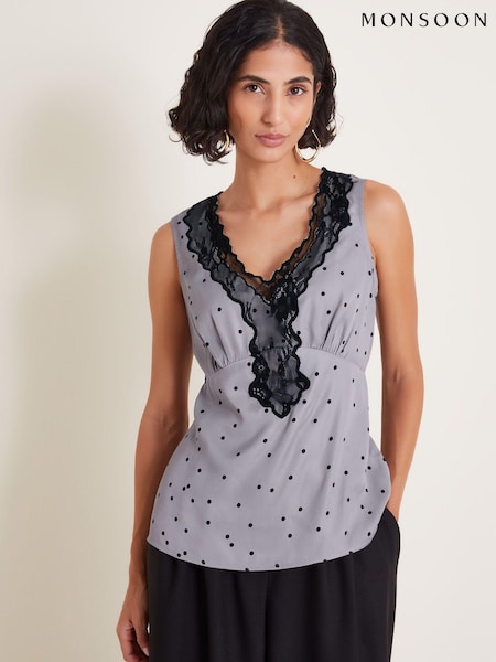 Monsoon Silver Clea Lacy Spot Cami Top (AC6872) | €30
