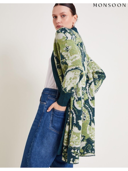 Monsoon Green Ember Printed Longline Cardigan (AC6891) | €57
