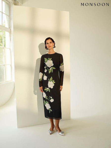 Monsoon Black Ariah Column Embellished Midi Dress (AC6893) | €109