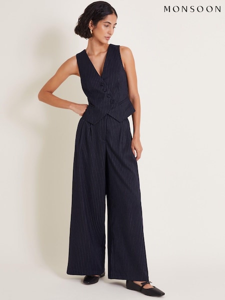 Monsoon Paige Pinstripe Wide Leg Trousers (AC6896) | 288 LEI