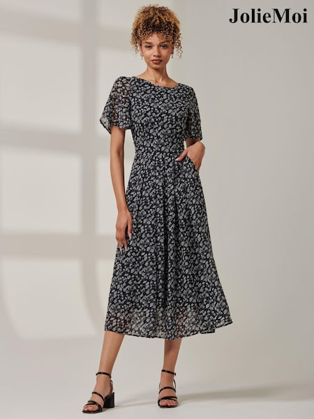 Jolie Moi Black Floral Chiffon Maxi Dress (AC6919) | €34