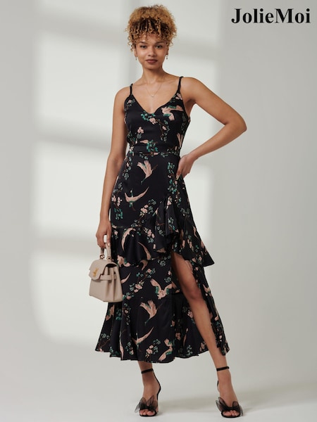 Jolie Moi Black Suzannah Sleeveless Satin Maxi Dress (AC6920) | €26