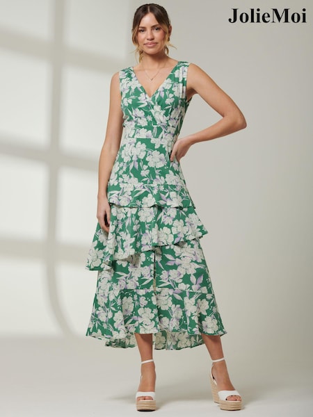 Jolie Moi Green Tiered Hem Sleeveless Maxi Dress (AC6929) | €38