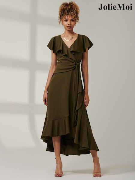 Jolie Moi Green High Low Ruffle Maxi Dress (AC6934) | €37
