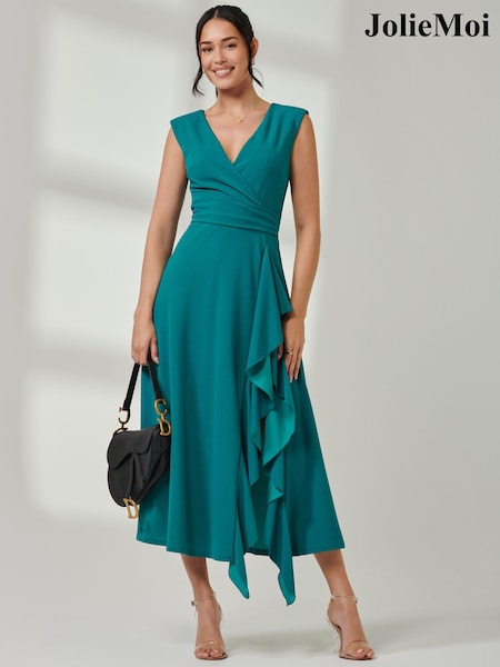 Jolie Moi Wrap Front Frill Detail Maxi Dress (AC6936) | €124