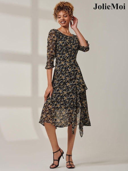 Jolie Moi Black Half Sleeve Floral Dress (AC6937) | € 43