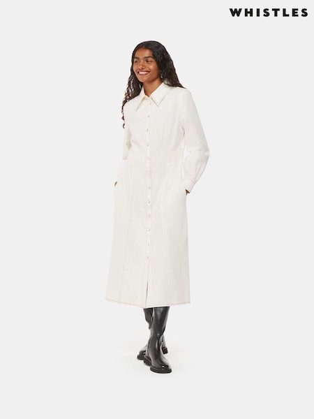Whistles White Petite Harlowe Denim Midi 100% Cotton Dress (AC6946) | €95