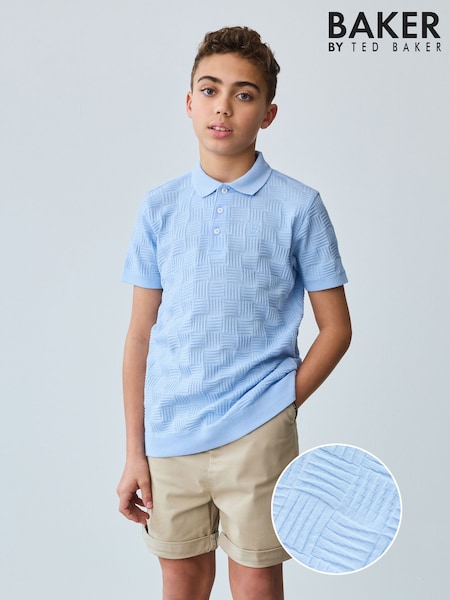 Baker by Ted Baker Blue Textured 100% Cotton Polo Shirt (AC6998) | €26 - €34
