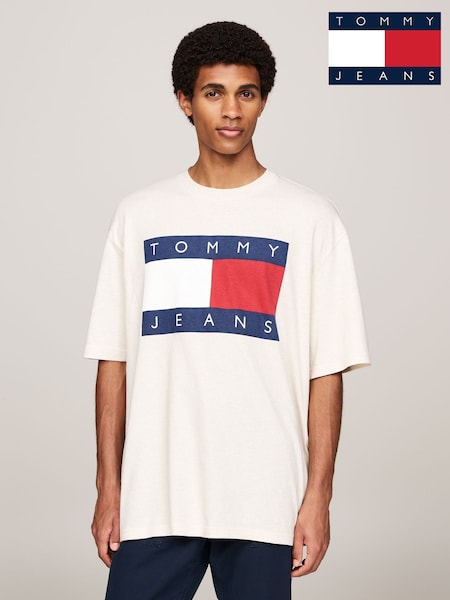 Tommy Jeans White Oversized Melange Flag 100% Cotton T-Shirt (AC7018) | € 31