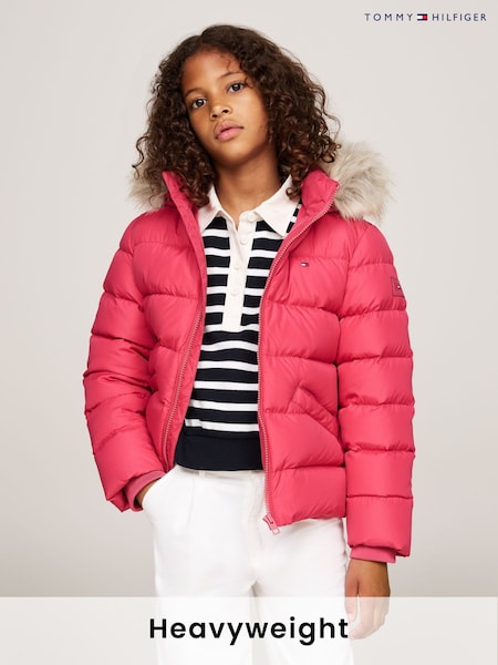 وردي - Tommy Hilfiger Girls Essential Down Faux Fur Hood Jacket (AC7084) | ‏757 د.إ.‏