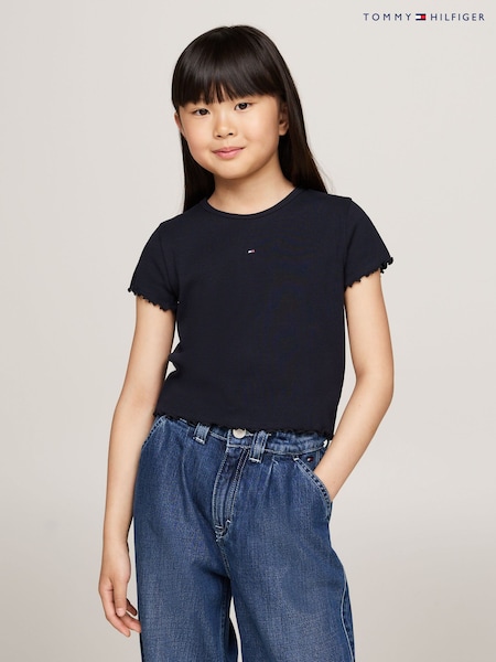 Tommy Hilfiger Blue Essential Rib Short Sleeve Top (AC7087) | $34