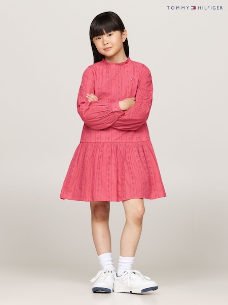 Tommy Hilfiger Pink Embroidered Long Sleeved 100% Cotton Dress (AC7093) | €46