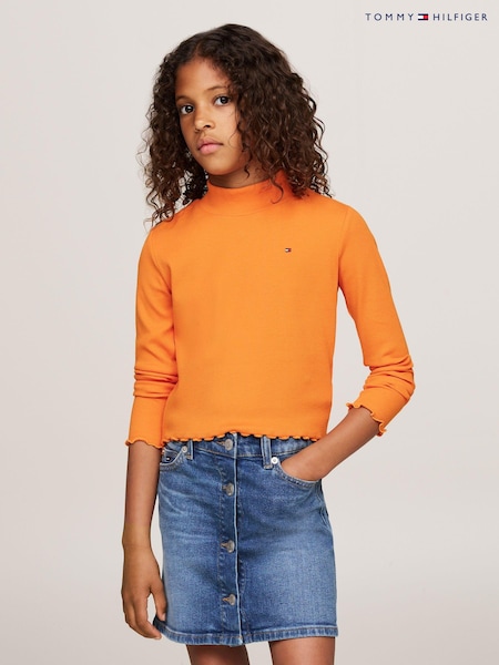 Portocaliu - Tommy Hilfiger Mock Neck Rib Mânecă lungă Top (AC7095) | 114 LEI