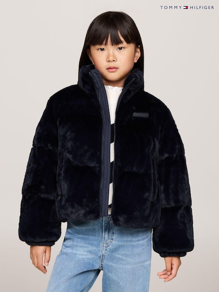 Tommy Hilfiger Blue New York Faux Fur Jacket (AC7097) | 543 LEI
