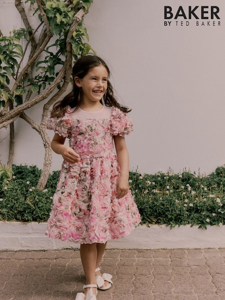 Baker by Ted Baker Pink All Over 3D Floral Print Textured Dress (AC7120) | €82 - €92