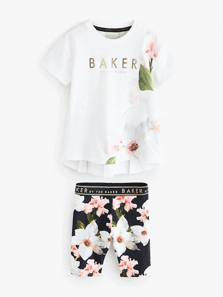 Baker by Ted Baker 2 Piece Broderie Panel T-Shirt & Floral Print Cycling Shorts Set (AC7123) | €47 - €58
