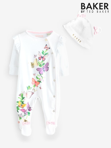 Baker By Ted Baker Butterfly Print 100% Cotton White Sleepsuit (AC7127) | € 28