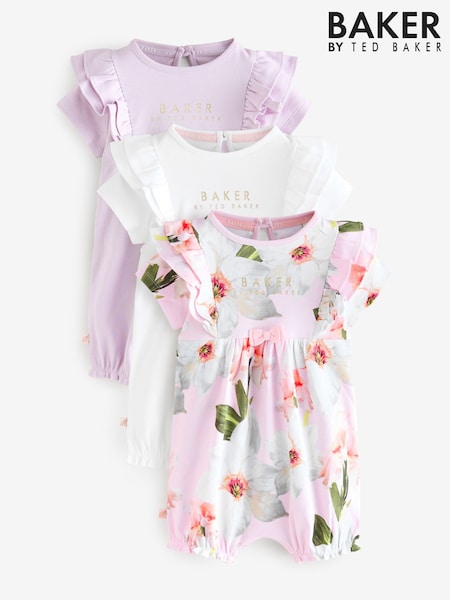 Baker by Ted Baker Multi Print 100% Cotton Rompers 3 Pack (AC7130) | 50 € - 54 €