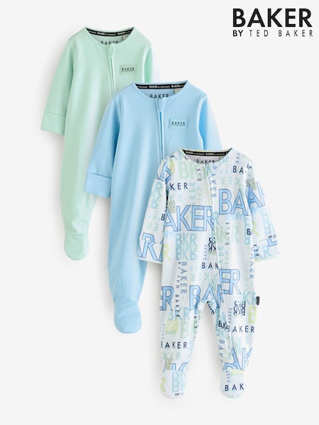 Baker by Ted Baker Blue/Green 100% Cotton Sleepsuits 3 Pack (AC7136) | 54 € - 58 €