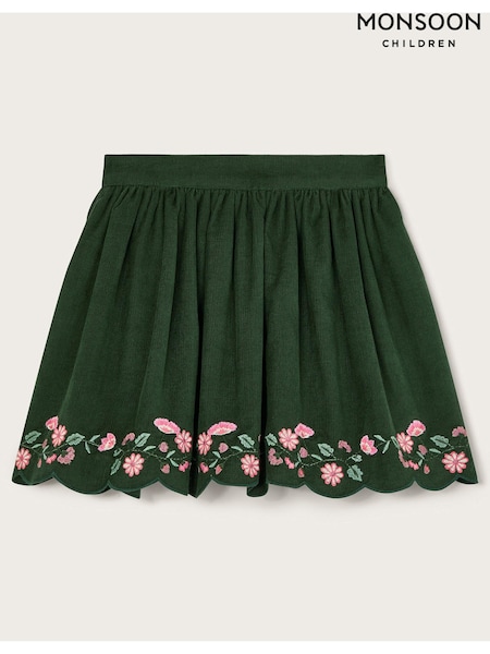 Monsoon Green Floral Embroidered Corduroy Skirt (AC7192) | 97 QAR - 110 QAR
