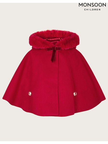Monsoon Red Baby Faux Fur Hooded Cape Coat (AC7195) | AED174 - AED188