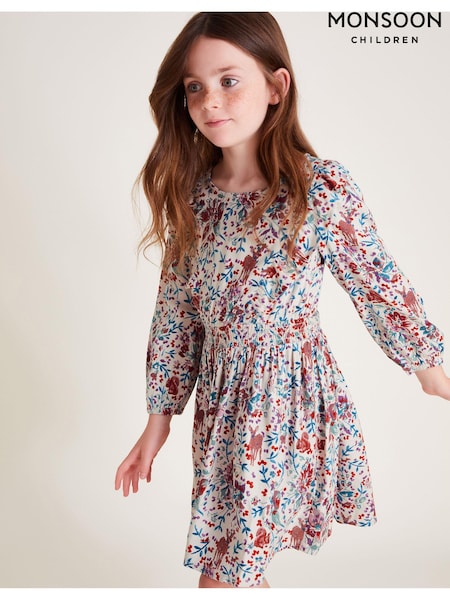 Monsoon Purple Floral Woodland Long Sleeve Dress (AC7197) | AED89 - AED103