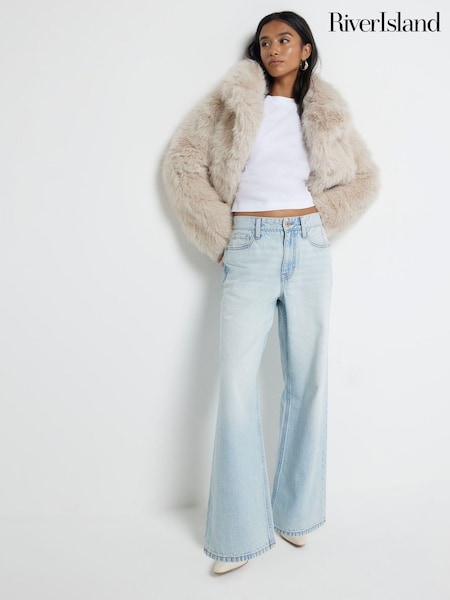 Синьо-білий - River Island High Waisted Relaxed Straight 100% Cotton Jeans (AC7326) | 3 064 грн