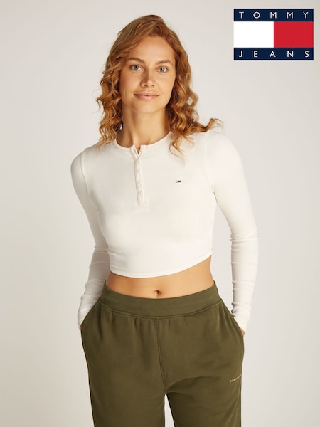 Tommy Jeans Slim Fit Gold Stitch Henley White Top (AC7343) | €50