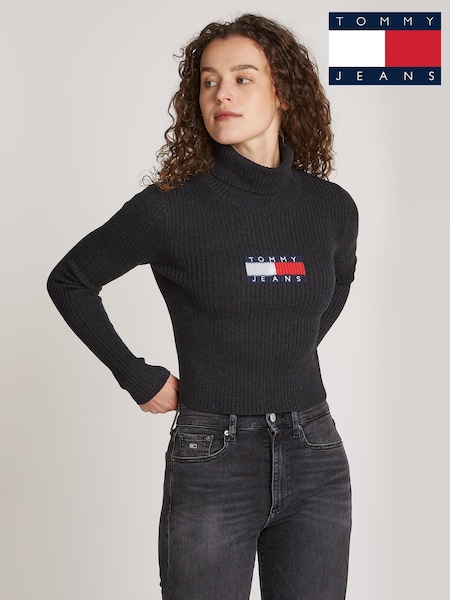 Tommy Jeans Melange Flag Turtleneck Black Sweater (AC7344) | €102