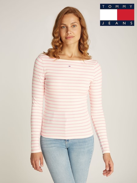 Tommy Jeans Pink Breton Stripe Long Sleeved Top (AC7345) | kr571