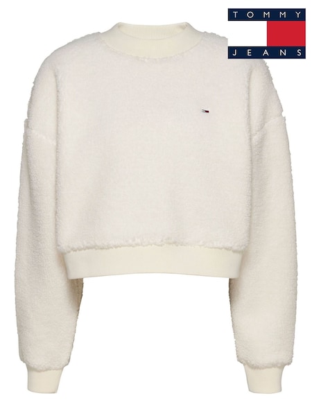 Tommy Jeans Oversized Teddy Crew Neck White Sweatshirt (AC7351) | 495 LEI