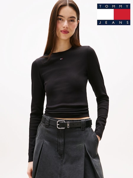 Tommy Jeans Essential Slim Fit Rib Long-Sleeved Black T-Shirt (AC7352) | 173 QAR