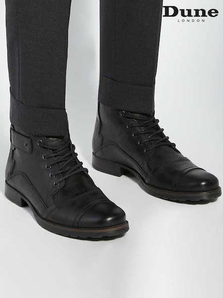 Dune London Charcoal Black Heavy Duty Leather Simon Ankle Boots (AC7362) | €171