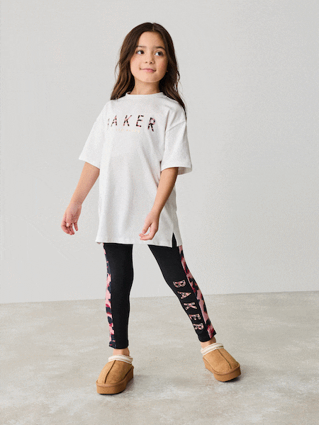 Baker by Ted Baker Multi Animal Print Branded 100% Cotton T-Shirt and Leggings Set (AC7368) | 223 LEI - 261 LEI