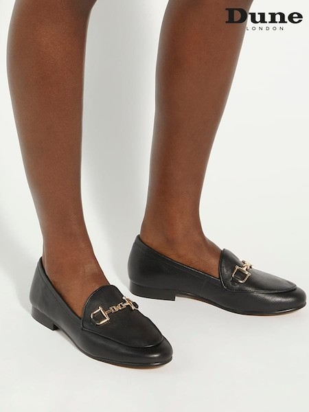 Dune London Black Regular Fit Glair Branded Snaffle Leather Trim Shoes (AC7393) | €112