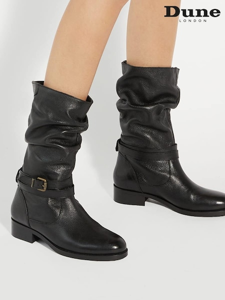 Dune London Black Tasa Slouch Calf Boots (AC7398) | €92