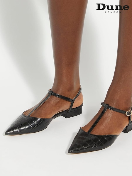 Dune London Black Harler T-Bar Point Flat Shoes (AC7399) | R$ 780