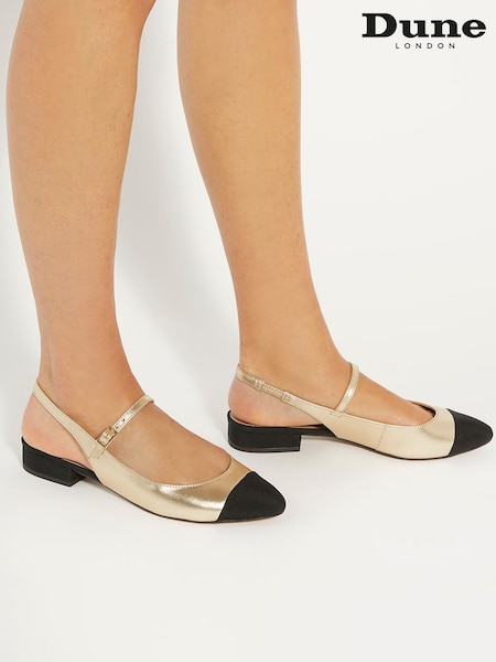 Dune London Gold Hayes Toe Cap Sling Round Toe Mary Jane Pumps (AC7405) | $70
